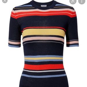 FRAME
Crewneck Short-Sleeve Striped Rib-Knit Top
